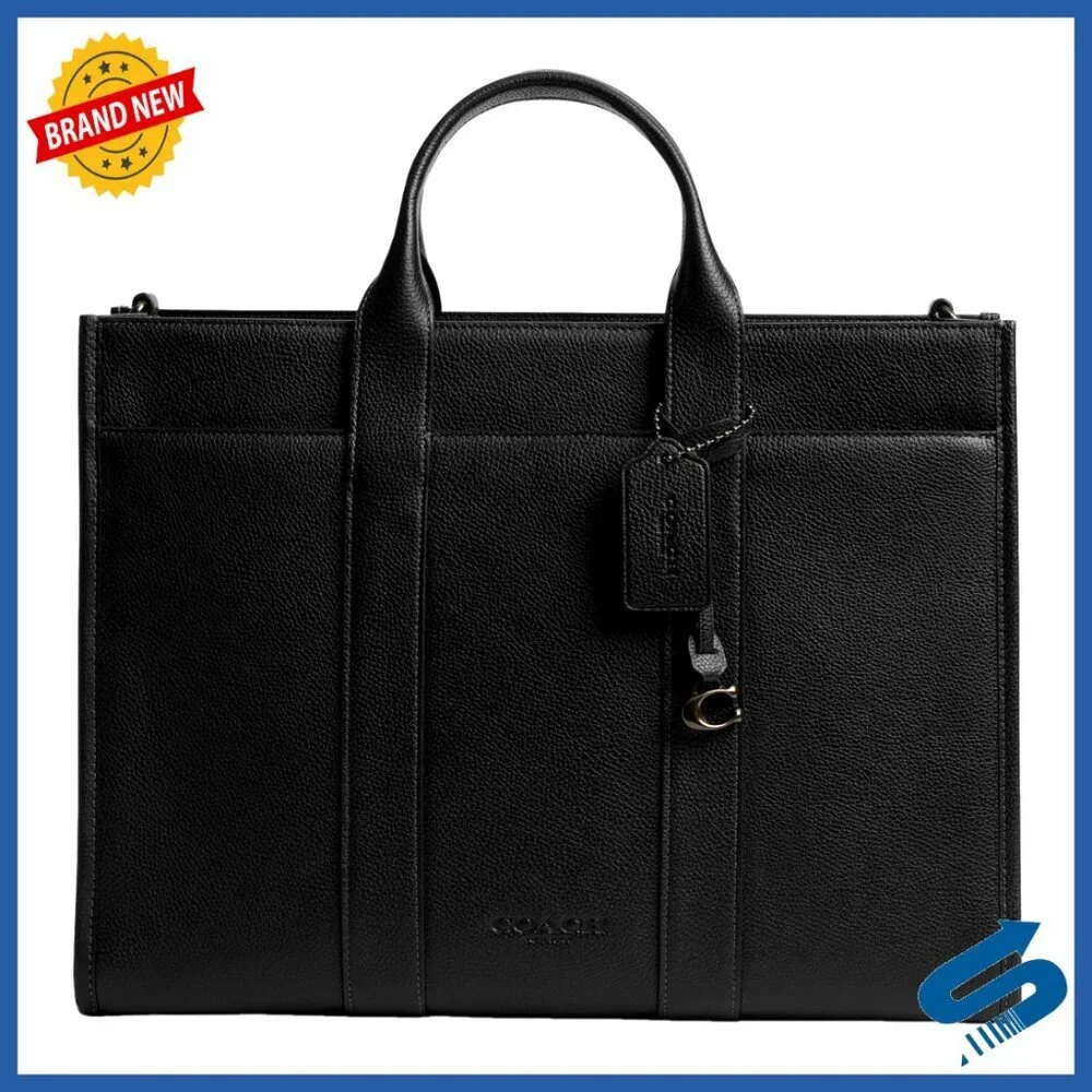 Leather Tote with Detachable Strap, Zipper Closure, Protective Feet
